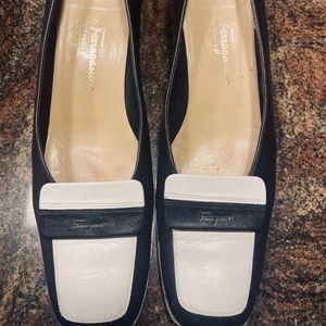 Salvatore Ferragamo Black and White Loafers